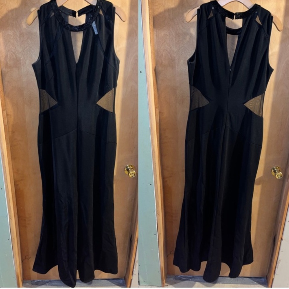 Cache Black Mesh Panel Prom Dress